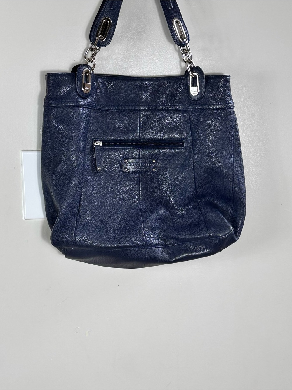Tignanello Navy Leather Shoulder Bag with Chain Handles